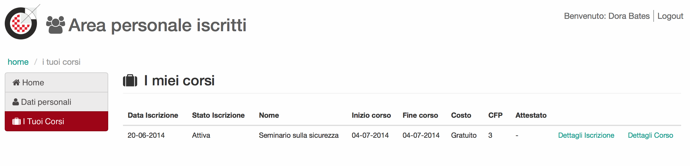 Area personale iscritto